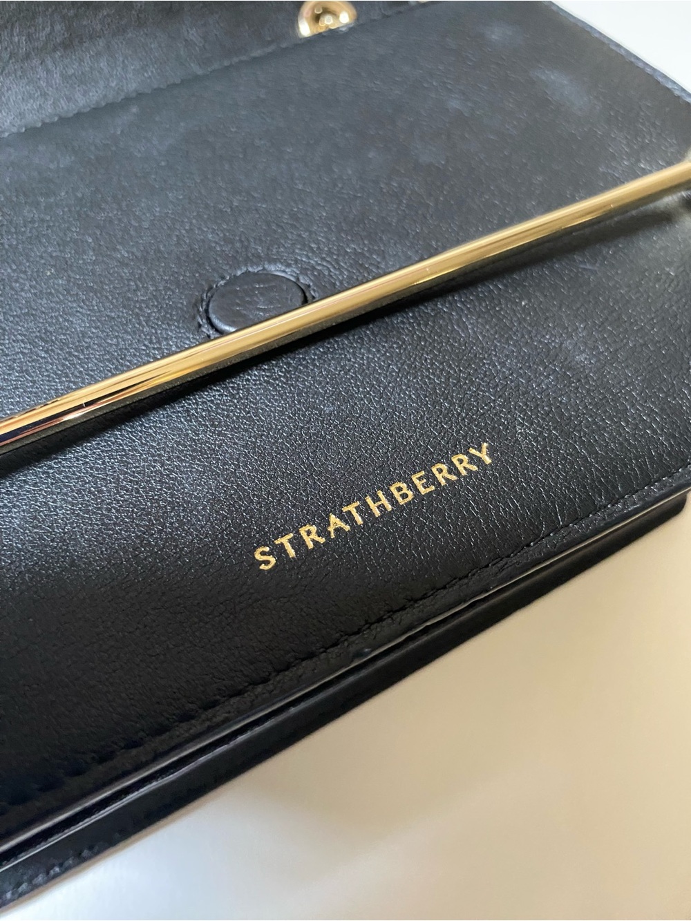 Strathberry East/West Black Leather Gold Chain Shoulder Bag + Box - Picture 10 of 16